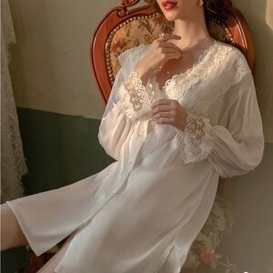 Elegant White Lace Trim Nightgown